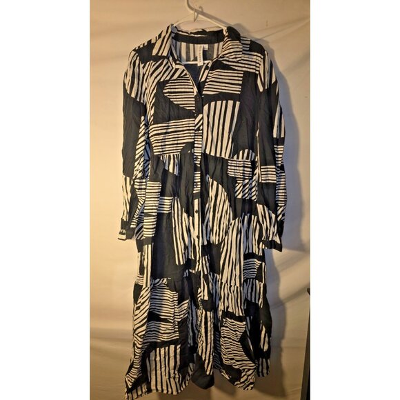 Grace + Karma Beautiful Dress Black White Midi Womens Size Large L Chic Vibes - Picture 1 of 3